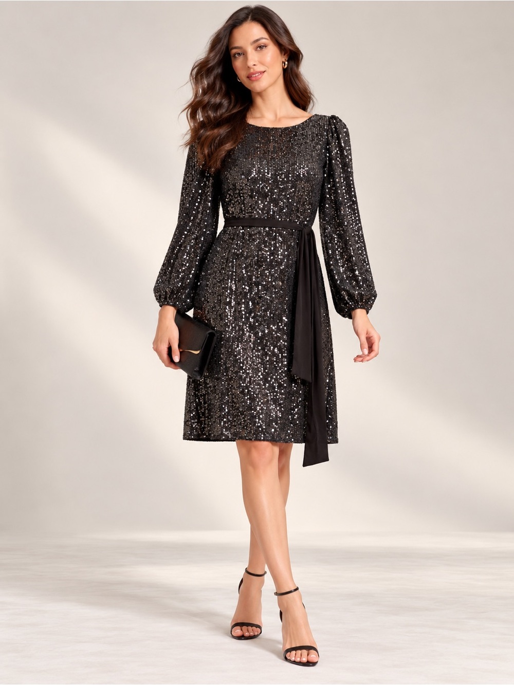 NWT Black Sequin Long Sleeve Shift Dress